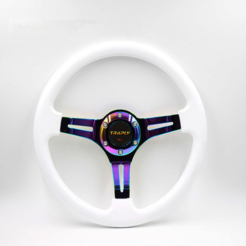 Universal 350mm ABS  Car Sport Steering Wheel Deep Dish 14 inch Drifting Neo Chrome Racing Steering Wheel with Horn ► Photo 1/6