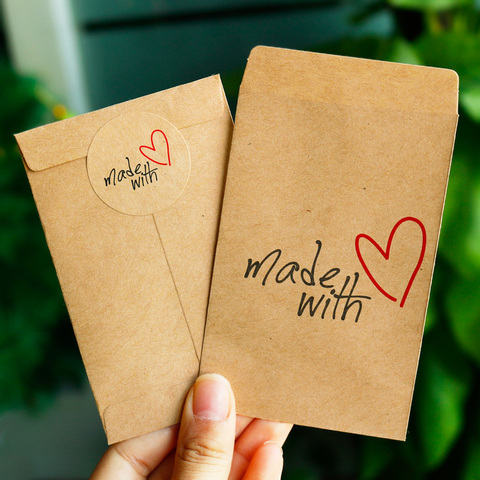 50pcs Gift Paper Bag Made With Love Thank You Kraft Paper Bag With Paper Sticker Party Wedding Gift Packing Candy Wrapping Bag ► Photo 1/6