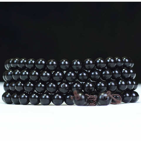 BRO577 Natural Ebony Beads Bracelets Buddhist 108X8mm Black Sandal Wood Prayer Mala ► Photo 1/3