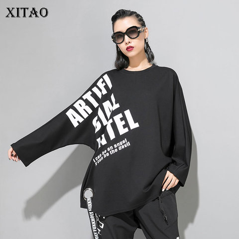 XITAO Drilling Ribbon Print T Shirt Women Clothes 2022 Fashion Pullover Tide Letter Irregular T Shirt Personality New WQR1661 ► Photo 1/6