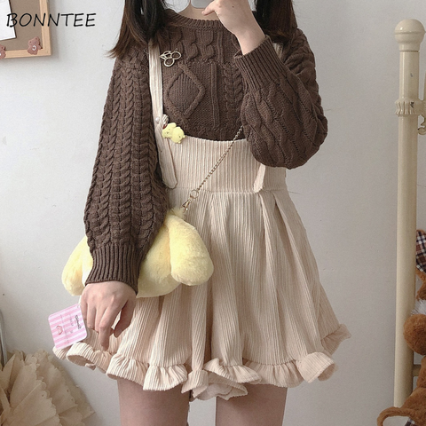 Solid Corduroy Playsuits Women Ruffles Loose Spring Korean Style Ulzzang Kawaii Harajuku Leisure Soft Female Rompers Popular Ins ► Photo 1/6