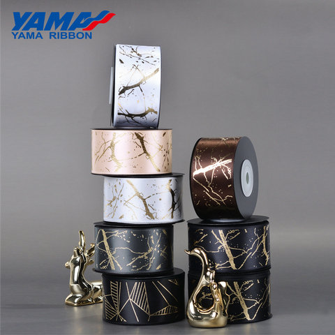 YAMA Ribbon 10yards/roll 38 mm Gold Foil Printed Satin Ribbons DIY Crafts Gifts Packaging Fashion Wedding Decoration ► Photo 1/6