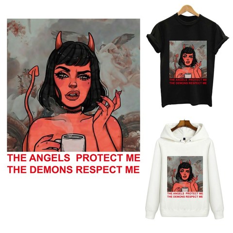 Devil and angel stripes heat-sensitive patches applique thermo stickers on clothes iron on transfers for clothing custom patch ► Photo 1/6