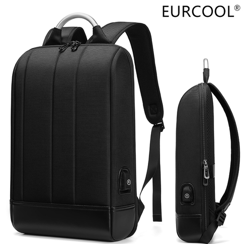 EURCOOL Business Thin Laptop Backpack Men's 15.6-Inch Office Work Men's Backpack Unisex Black Slim Backpack Super Light Backpack ► Photo 1/6