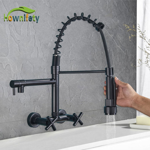 Black Chrome Gold Kitchen Fauce Pull Down Hot Cold Mixer Crane Tap 360 Rotation Swivel Dual Handle Holes Wall Mount Faucets ► Photo 1/6