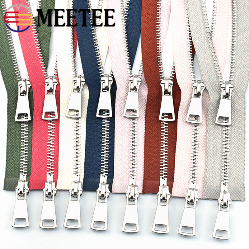 Meetee 1Pc 80/100/120cm 5# Auto Lock Metal Zipper Double-Slider Zippers for  Jackets Coat Repair Kit Zips DIY Bag Sew Accessories