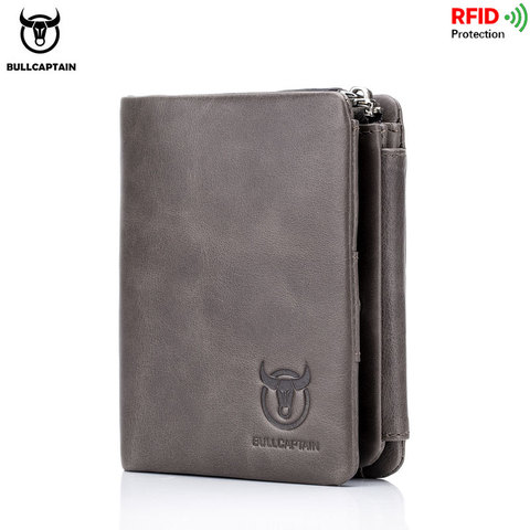 BULLCAPTAIN brand leather RFID retro wallet men's small zipper wallet card bag men's wallet clutch ► Photo 1/6