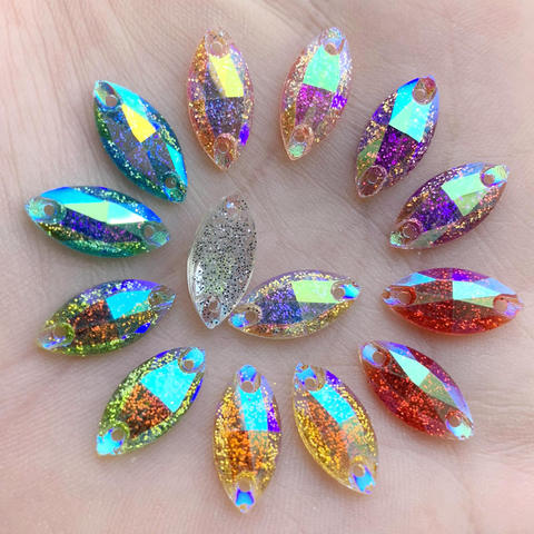 80pcs Horse eye AB Colorful Sew On Rhinestones With 2 Holes Droplet Crystal AB Sewing Rhinestones Stones For Garment ► Photo 1/6