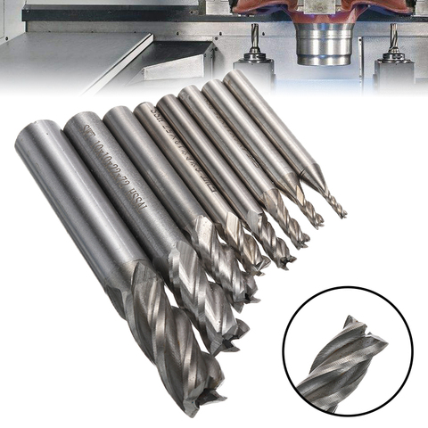 8PCS HSS Carbide Straight Shank Milling Cutter Kit Set 4 Flute End Mill CNC Cutter Drill Bit Tool 2/3/4/5/6/8/10/12mm ► Photo 1/6