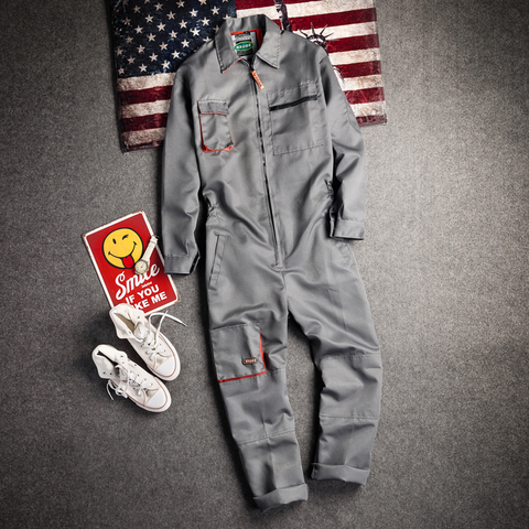 Retro Mens Workwear Coverall Overall Work Jumpsuit Pants Uniform Playsuit Lapel Collar Plus Size S-5XL ► Photo 1/6