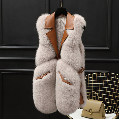 Herstory 2022 New Fashion Imitation Fox Fur Vest For Women With Faux Sheepskin Leather High Quality Waistcoat ► Photo 1/6