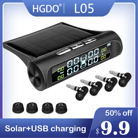 HGDO Car Safety Tire Pressure Alarm System Solar Power Digital Display Smart Car TPMS System Detector ► Photo 1/6