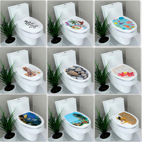 Bathroom Toilet Seat Cover Decals Sticker Vinyl Toilet Lid Decals Wall Decorative Sticker Decals, Mulit-pattern, 32cmx39cm ► Photo 1/6