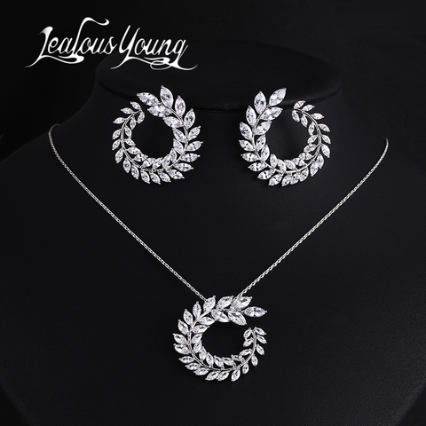 Two Size New Design Luxury AAA Zircon Olive Branch Earrings and Pendant Jewelry Sets For Fashion Women Wedding Jewelry Set AS128 ► Photo 1/6