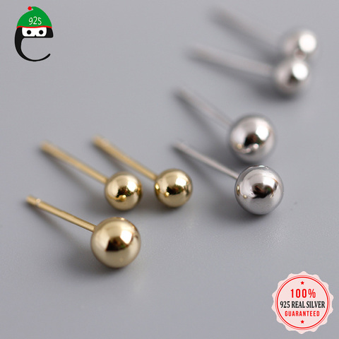 ElfoPlataSi Genuine 925 Sterling Silver Cute Small Gold Silver Ball Beads Stud Earrings For Women Sterling Silver Jewelry XY1331 ► Photo 1/6