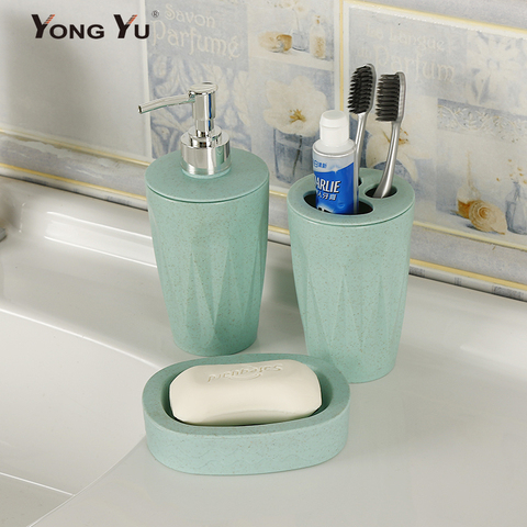 3Pcs/Set Bathroom Accessories Wheat Straw BPA Free Soap Dish Dispenser Toothbrush Holder Washroom Suit ► Photo 1/6