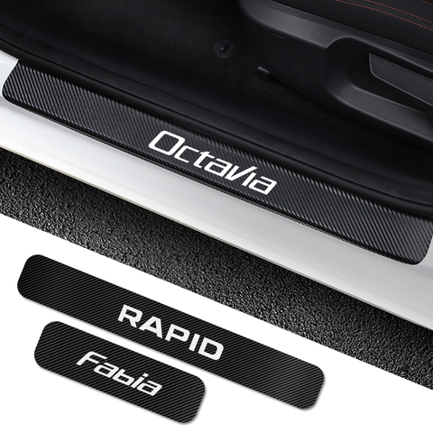 For Skoda Octavia 2 A7 A5 Fabia 3 Rapid Superb 3 Kodiaq Scala Karoq Kamiq 4PCS Car Door Sill Stickers Car Tuning Accessories ► Photo 1/4