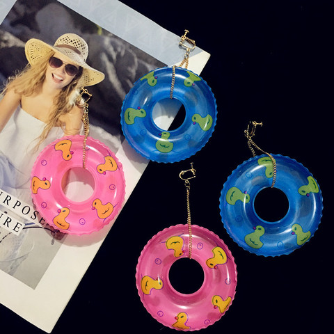 New Creative Nightclub DJ Pool Party Exaggerated Earring Yellow Duck Big Swimming Ring Dangle Earrings For Women Fashion Jewelry ► Photo 1/6