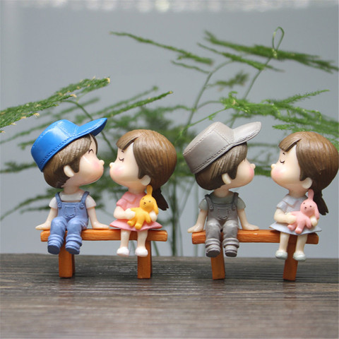 1set Cartoon Lovely Couple Chair Resin Figurines Miniatures Fairy Garden Home Decor Desk Garden Decorative Craft ► Photo 1/6