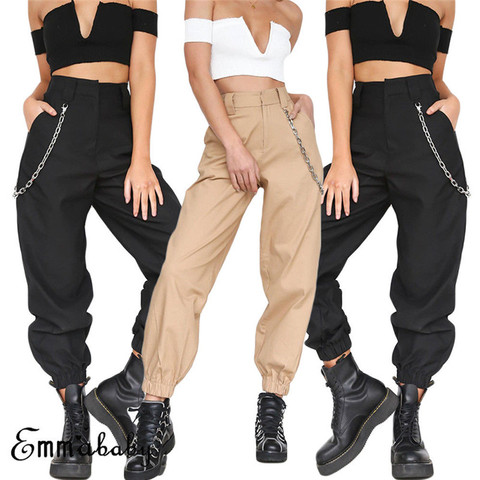 New Fashion Women High Waist Chain Hip-Pop Combat Cargo Harem Pants Leggings Trouser Plus Size S-3XL ► Photo 1/6