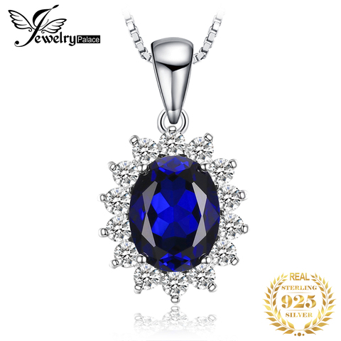 JewelryPalace Created Sapphire Pendant Necklace 925 Sterling Silver Gemstones Choker Statement Necklace Women No Chain ► Photo 1/6