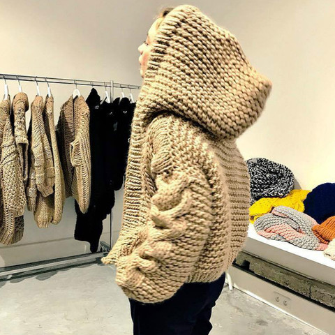 Chic Hooded Cross Twist Flowers Hooked Sweater Cardigan Loose Handmade Coarse Wool Thick Crocheted Knit Jacket Coat Tops Ins ► Photo 1/6