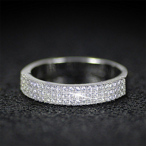 Huitan 3 Row Paved Stones Women Ring Semicycle Bling Bling Zircon Crystal Simple New Hot Sale Style Bridal Party Fashion Jewelry ► Photo 1/4
