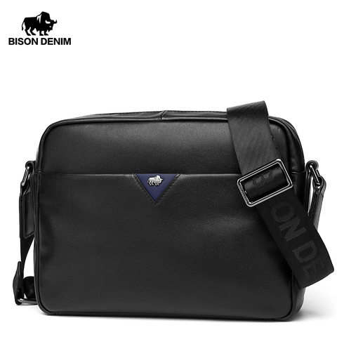 BISON DENIM Genuine Leather Men Shoulder Bag Zipper Messenger Bag Large Capacity Crossbody Bag for Men N2995 ► Photo 1/6