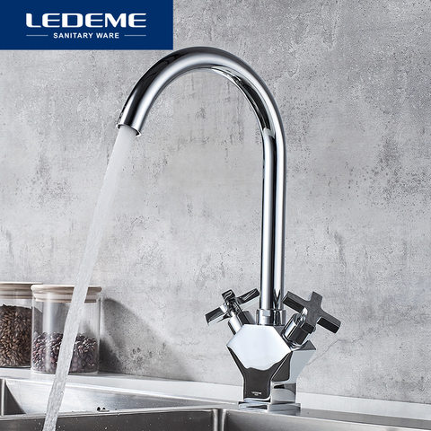 LEDEME Tap Kitchen Faucet 360 Degree Rotation with Cold and Hot Water Double handle Kitchen sink mixer Faucets Taps L4084-2 ► Photo 1/6