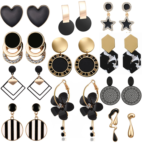 New Fashion Unique Black Drop Earrings Heart Crystal Star Love Geometric Earrings for Women Jewelry Flower Simple Brincos ► Photo 1/6