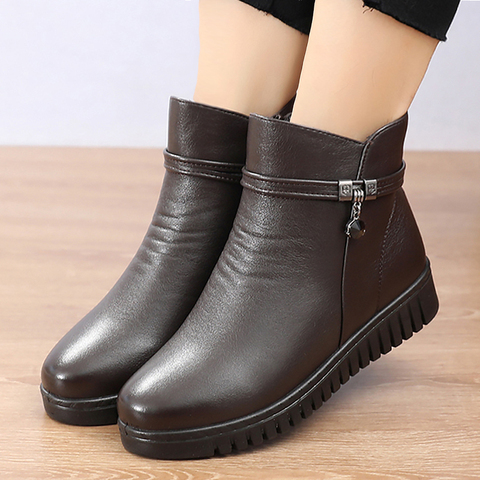 Woman Ankle boots 2022 Warm Plush Wedge Boots for women Casual shoes Non-slip Waterproof Leather Boots women Zipper Female boots ► Photo 1/6