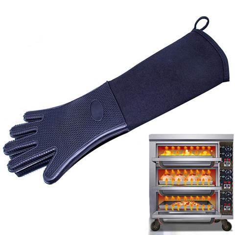 High Quality 1 Piece Heat Resistant Oven Mitts Kitchen Baking Cooking Gloves Extra Long Cotton Canvas Stitching BBQ Oven Gloves ► Photo 1/6