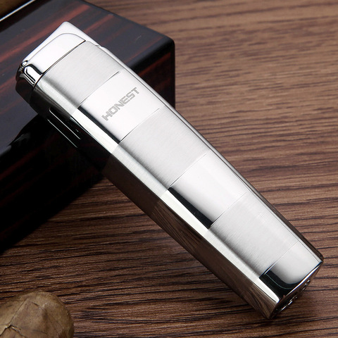 HONEST metal electrophoresis process windproof gas lighter slim turbo torch cigar butane cigarette lighter ► Photo 1/6