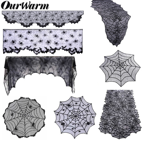 OurWarm Halloween Decoration Horror Props Lace Spiderweb Fireplace Mantle Scarf Cover Tablecloth Curtain Cosplay Party Supplies ► Photo 1/6