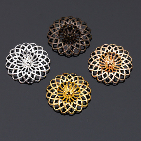 10pcs/lot 22mm Brass Filigree Flower Beads Caps 2 Layers Hollow Out Flower Connectors For DIY Hair Jewelry Making Finding 0260 ► Photo 1/6