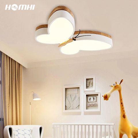 Wood Butterfly Child Room Lamp Kids Room Plafonniers Nordic Modern Abajur Para Quarto Infantil Fairy Light Fixture Drop Shipping ► Photo 1/6