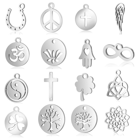 10pcs/lot Religious OM DIY Charms Wholesale 100% Stainless Steel Clover Yin Yang Pendant Cross Knot Tree of Life Connector Charm ► Photo 1/6