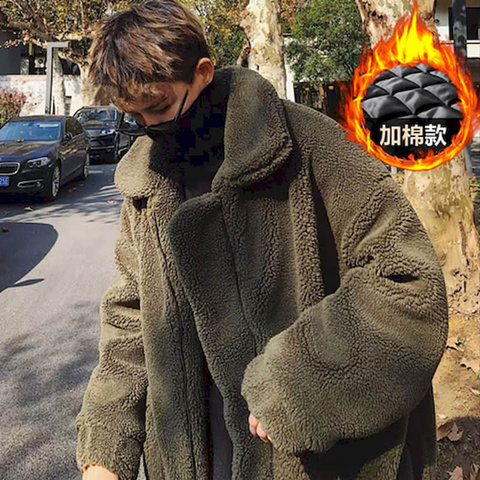 Cotton thick lamb wool coat men's 2022 new winter ins padded jacket Hong Kong style student warm jacket plus size men's clothing ► Photo 1/6