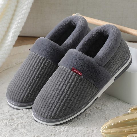 Winter slippers for men Plus size 47 Suede Gingham fluffy House slippers Memory Foam male Home slippers Soft Antiskid Hot sale ► Photo 1/6