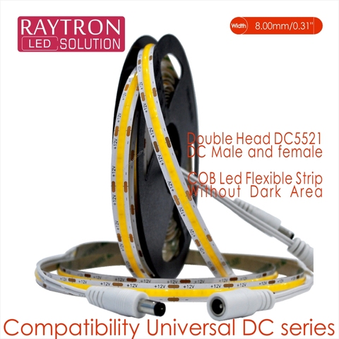 CRI90 320 Or 480 Chips High Brightness 8mm IP20 Double DC Connector DC12V 24V 3M Double-Sided Tape 10W/Meter COB Led Strip ► Photo 1/6