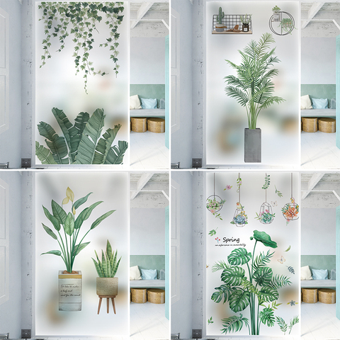 Green plant glue-free electrostatic glass film sticker window grille sticker toilet bathroom opaque privacy window film ► Photo 1/5