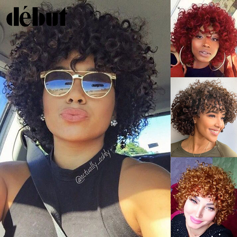 Debut Cheap Red Human Hair Wigs For Black Women Brown Ombre Brazilian Short Bob Curly Wigs 99J Remy Human Hair Machine Made Wigs ► Photo 1/6