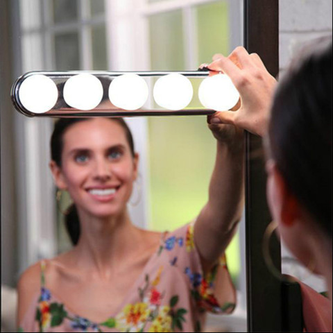 5 Bulb Hollywood Led Makeup Mirror Light Suction Cup Installation Dressing Table Vanity Light Bathroom Wall Lamp Battery Powered ► Photo 1/1