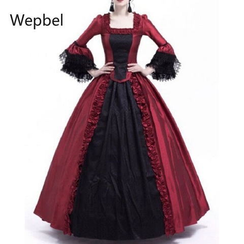 Wepbel Christmas Lace Women Dress Flare Sleeve Medieval Party Dress Court Retro Plus Size Square Collar High Waist Dress ► Photo 1/6