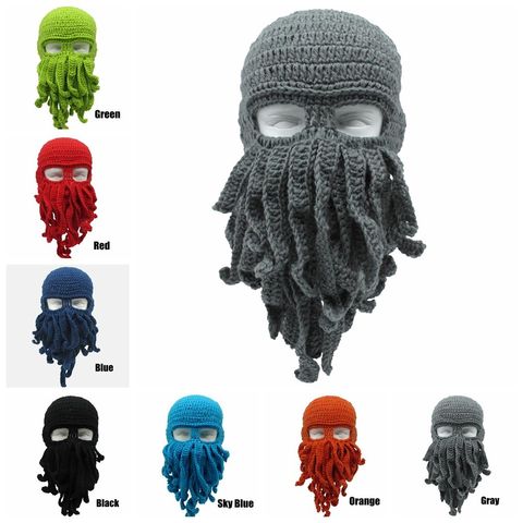 Novelty Handmade Funny Tentacle Octopus Hat Crochet Cthulhu Beard Beanie Men's Women's Knit Wind Mask Cap Halloween Animal Gift ► Photo 1/6