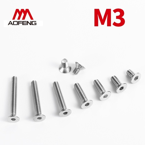 304 Stainless Steel M3 Hexagon Socket Countersunk Flat Cap Head Screw M3x4 5 6 8 10 12  40 45 50mm Full Thread ► Photo 1/6