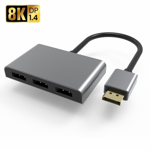 DisplayPort v1.4 to 3x DisplayPort MST Hub With Micro Power 8K/4K@60Hz  Aluminum Alloy Audio and Video Converter DP 1.4 Adapter ► Photo 1/6