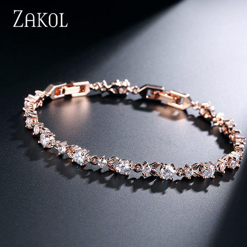 ZAKOL Exquisite Oval Zirconia Crystal Leaf Bracelet Bangles Shiny Rose Gold Color CZ Zircon Stone Jewelry For Girl Women FSBP134 ► Photo 1/6