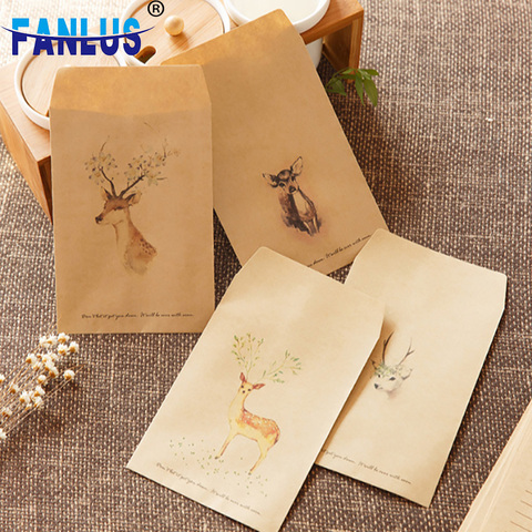 10Pcs Deer Painted Paper Kraft Bitty Candy Packing Bags Envelopes Chinese Traditional Painting Christmas Party Favor Gift Bag ► Photo 1/6