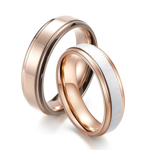KNOCK high quality Promised Wedding Rings For Lover Rose Gold  Stainless Steel Rings for Couple Men Women Engagement Party Gifts ► Photo 1/6